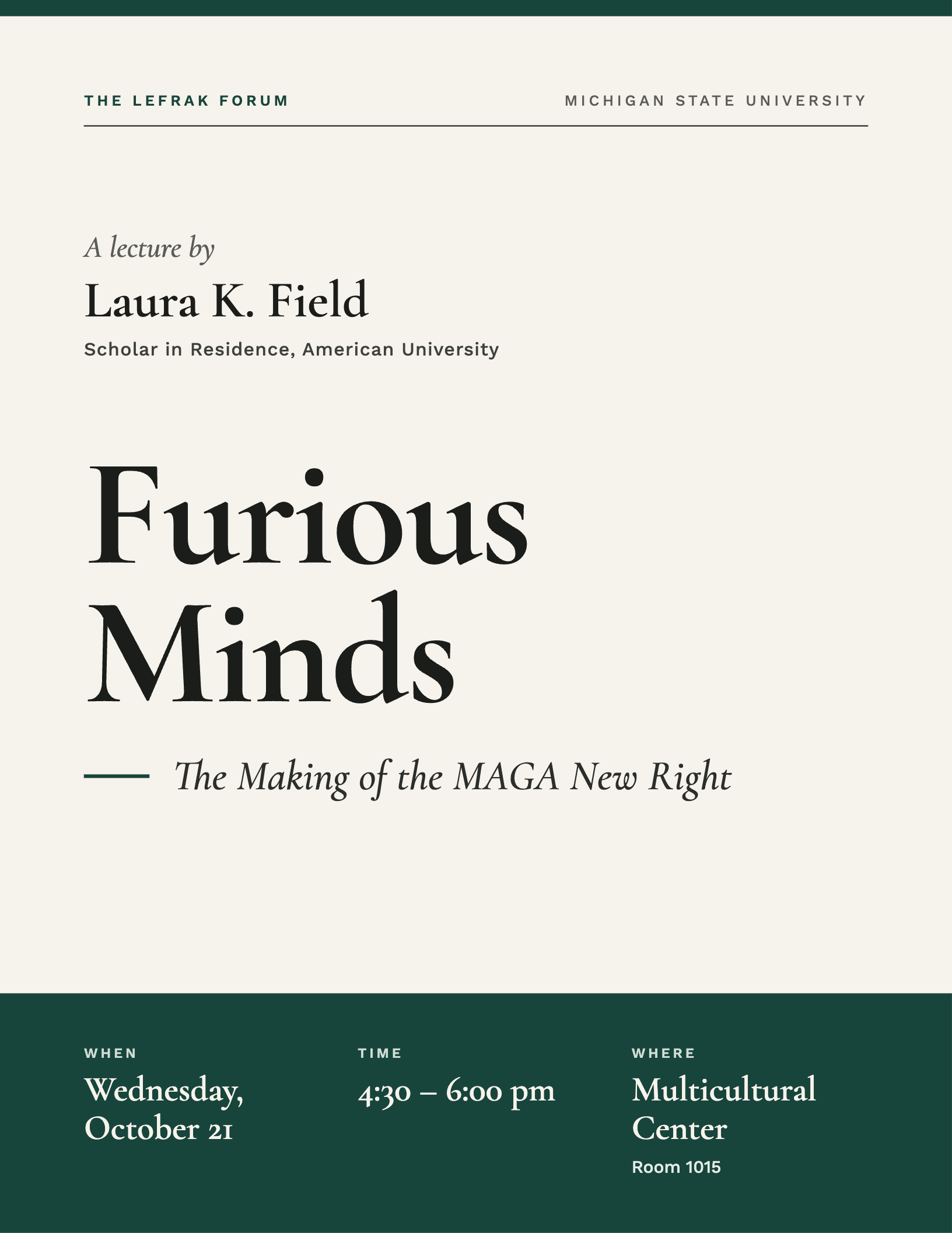 Furious Minds lecture flyer